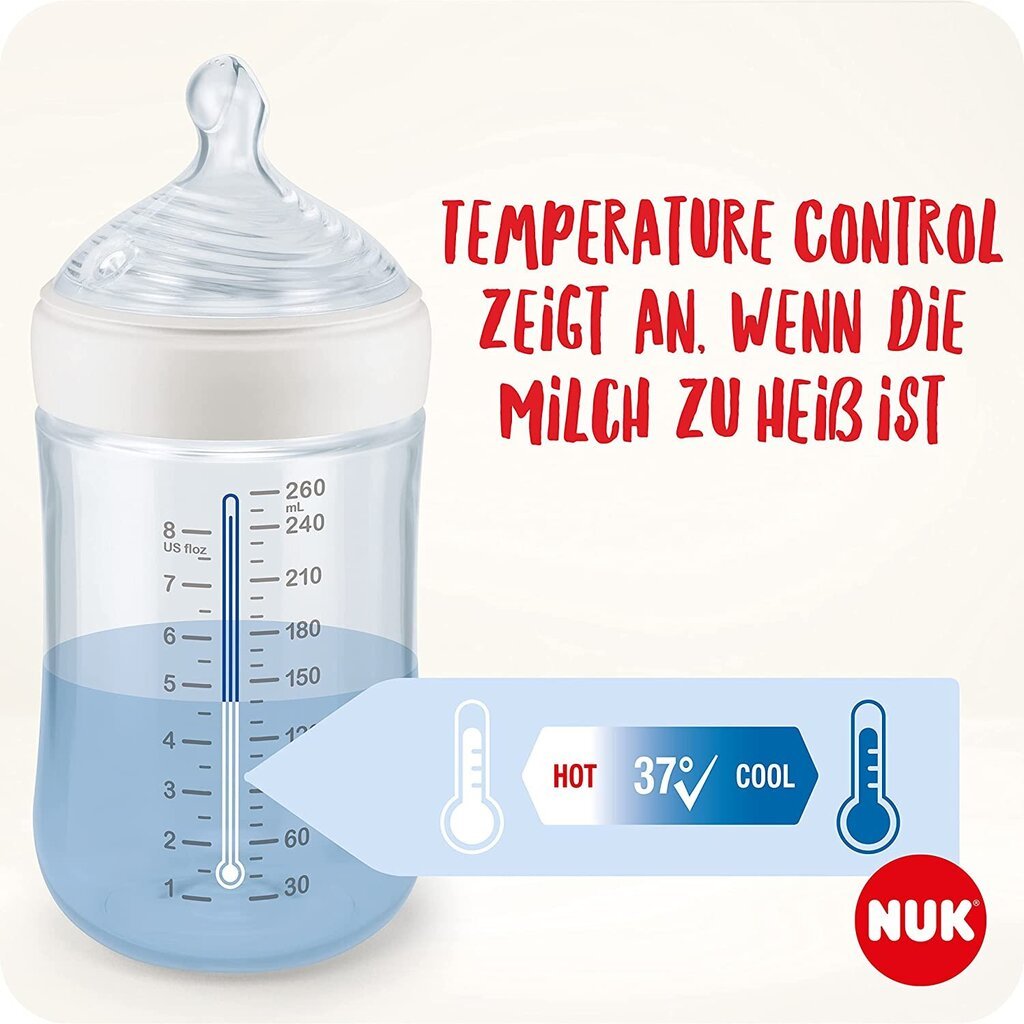 NUK Nature Sense Twin pudelīšu komplekts | 0-6 mēneši | 2 Anti-Colic pudelītes (260 ml) ar temperatūras kontroles displeju cena un informācija | Bērnu pudelītes un to aksesuāri | 220.lv