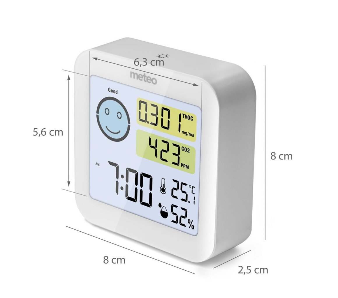 Meteoroloģiskā stacija, Pulkstenis ar DCF sistēmu, CO2, TVOC cena un informācija | Meteostacijas, āra termometri | 220.lv