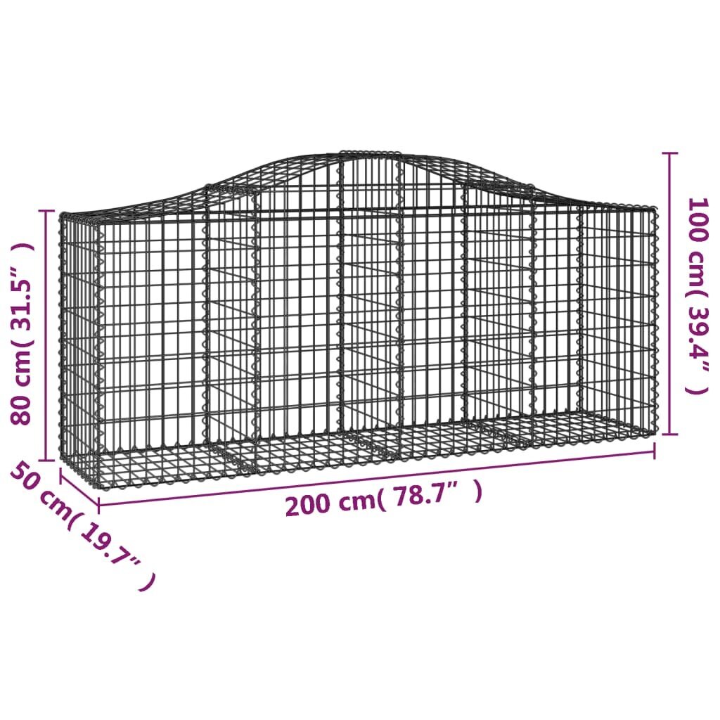 vidaXL arkveida gabiona grozi, 7 gb., 200x50x80/100cm, cinkota dzelzs cena un informācija | Žogi un piederumi | 220.lv