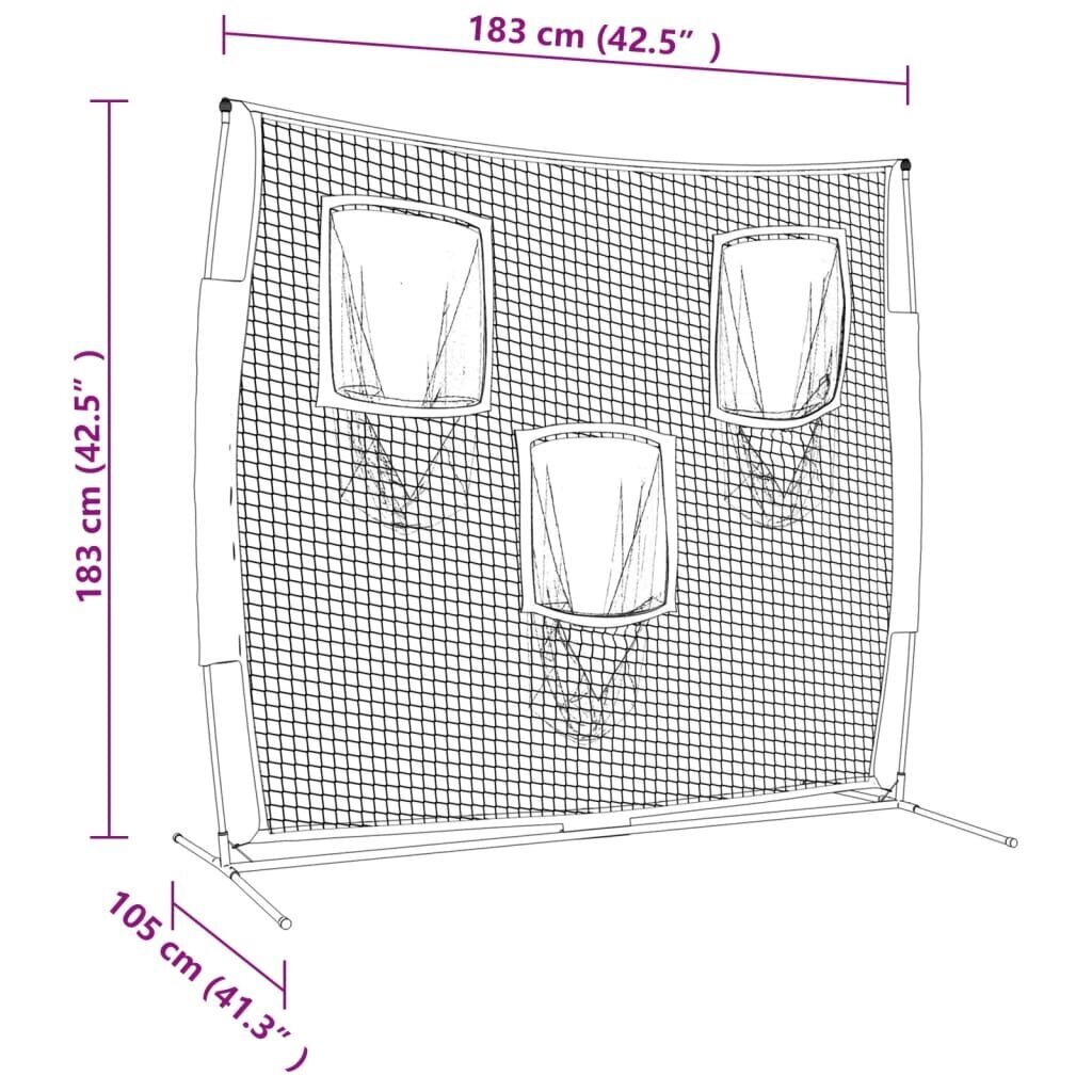 vidaXL beisbola tīkls, pārvietojams, melns un sarkans, 183x105x183 cm цена и информация | Beisbols | 220.lv