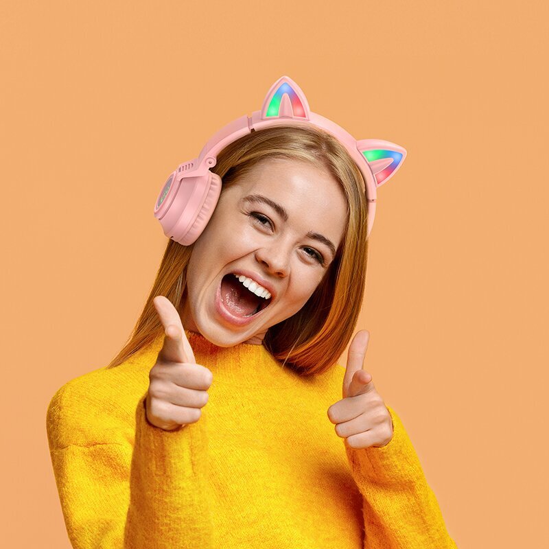 Borofone Headphones BO18 Cat Ear bluetooth pink cena un informācija | Austiņas | 220.lv