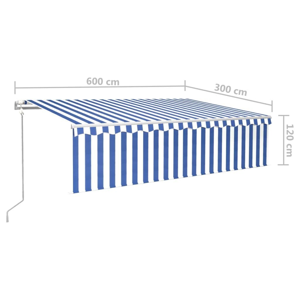 Markīze ar žalūziju ar LED un vēja sensoru vidaXL, 6x3 m, zils/balts цена и информация | Saulessargi, markīzes un statīvi | 220.lv