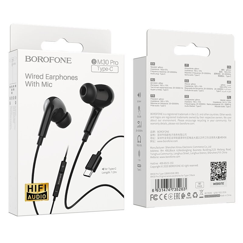 Borofone Earphones BM30 Pro Original Series with Type C plug black цена и информация | Austiņas | 220.lv