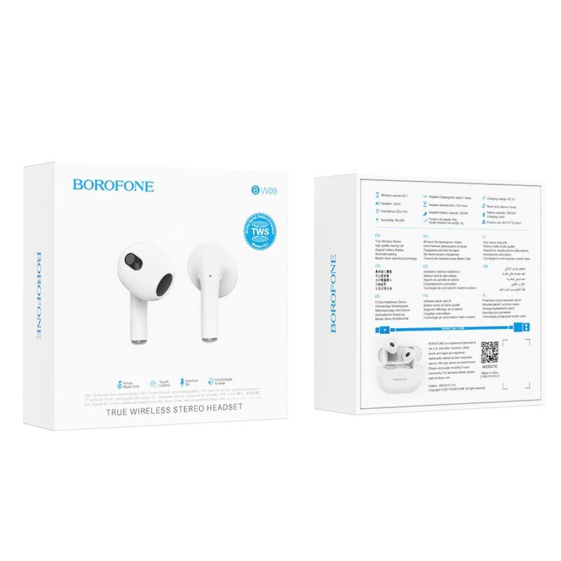 Borofone TWS Bluetooth Earphones BW09 Sound Rhyme White цена и информация | Austiņas | 220.lv