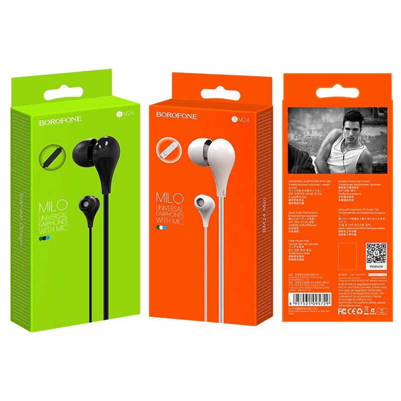 Borofone Earphones BM24 Milo with microphone white цена и информация | Austiņas | 220.lv