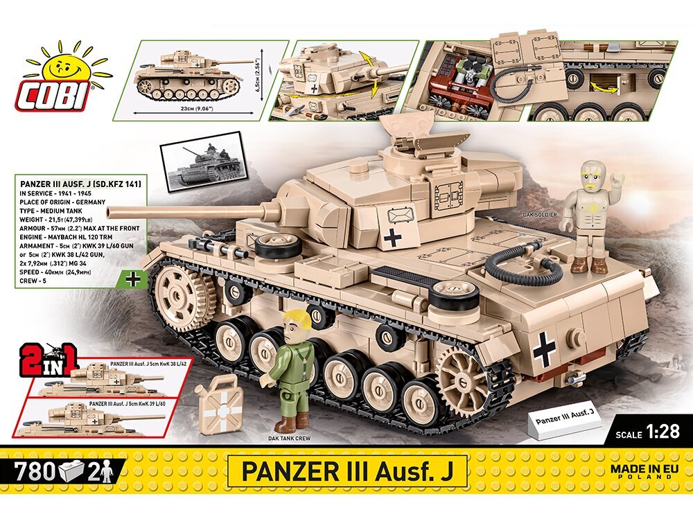 COBI - Konstruktors Panzer III Ausf. J, 1/28, 2562 cena un informācija | Konstruktori | 220.lv