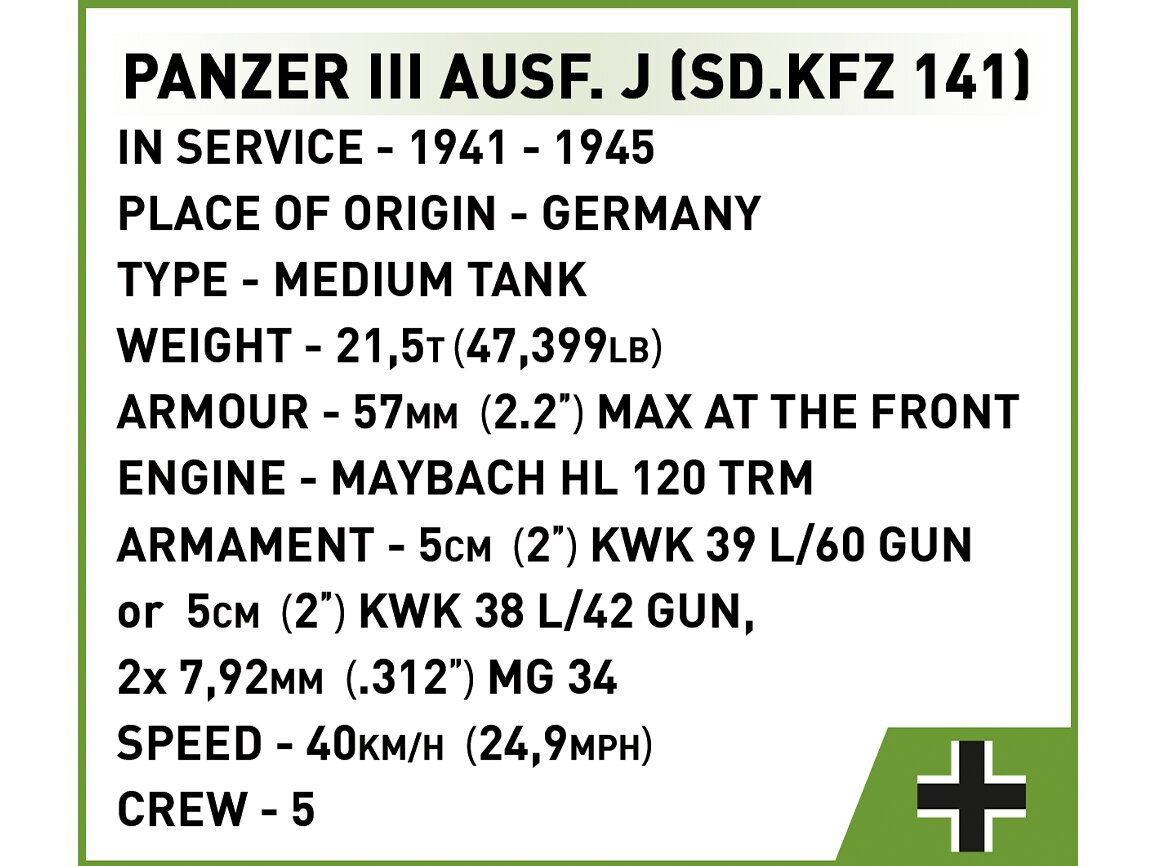 COBI - Konstruktors Panzer III Ausf. J, 1/28, 2562 цена и информация | Konstruktori | 220.lv