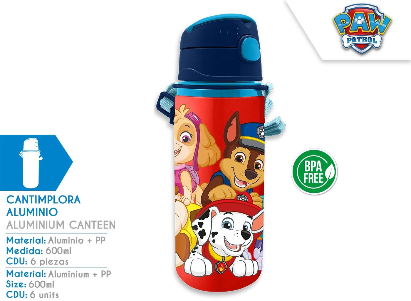 Paw Patrol alumīnija pudele 650 ml cena un informācija | Ūdens pudeles | 220.lv