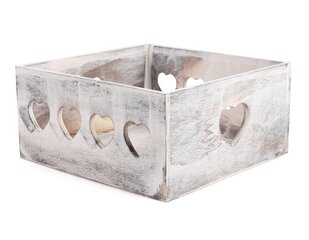 Tin Tours Dekoratīva koka kaste ar grieztām sirsniņām 25x25x12 cm cena un informācija | Veļas grozi un mantu uzglabāšanas kastes | 220.lv