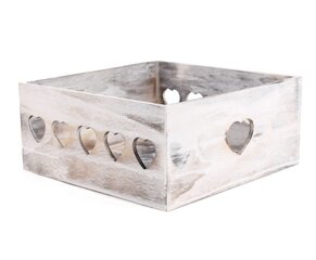 Tin Tours Dekoratīva koka kaste ar grieztām sirsniņām 30x30x13 cm цена и информация | Ящики для вещей | 220.lv