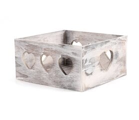 Tin Tours Dekoratīva koka kaste ar grieztām sirsniņām 20x20x10 cm cena un informācija | Veļas grozi un mantu uzglabāšanas kastes | 220.lv