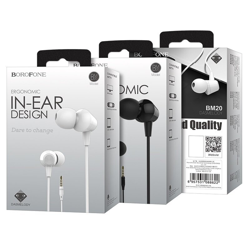 Borofone Earphones BM20 DasMelody with microphone black цена и информация | Austiņas | 220.lv