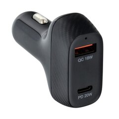 Auto lādētājs QWE CARBON Type C 3.0 PD20W + USB QC3.0 18W 3A CC271-1C1A cena un informācija | Lādētāji un adapteri | 220.lv