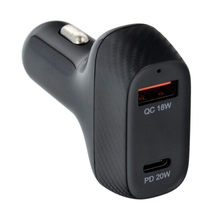 Auto lādētājs QWE CARBON Type C 3.0 PD20W + USB QC3.0 18W 3A CC271-1C1A цена и информация | Lādētāji un adapteri | 220.lv