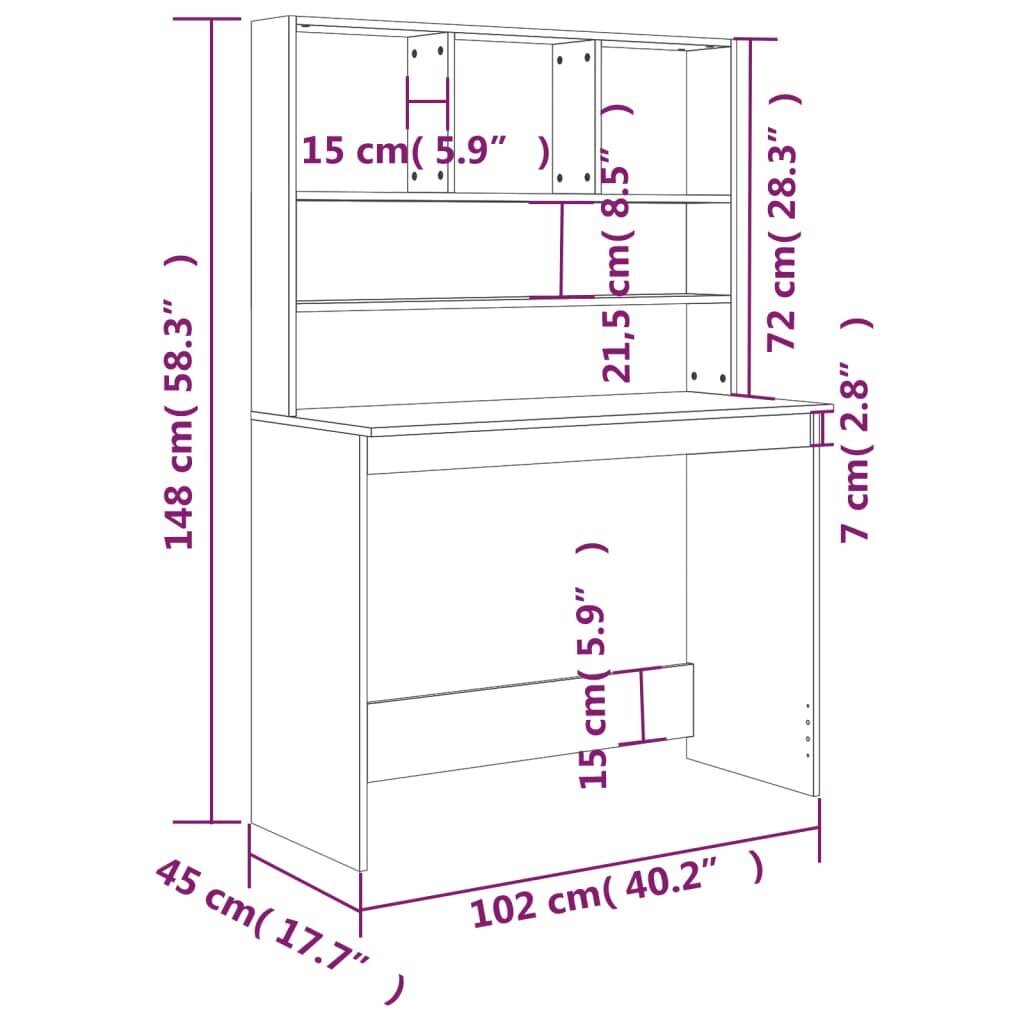 vidaXL rakstāmgalds ar plauktiem, spīdīgi balts, 102x45x148 cm цена и информация | Datorgaldi, rakstāmgaldi, biroja galdi | 220.lv