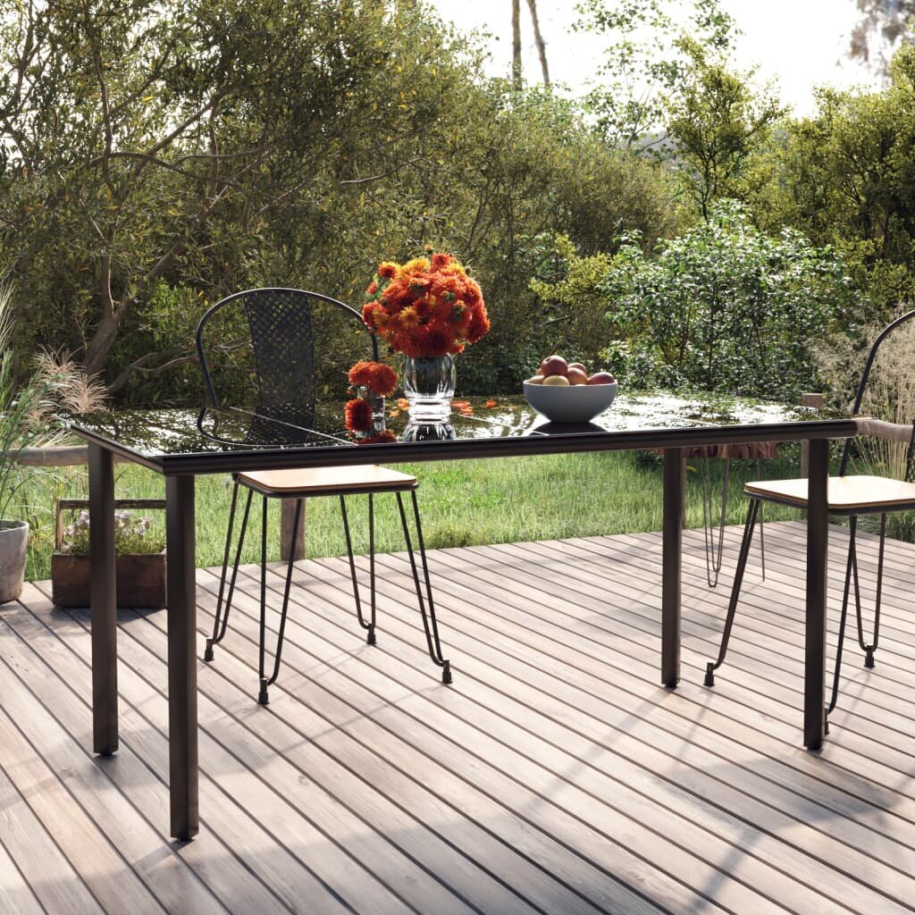 Dārza pusdienu galds, melns, 160x80x74cm, tērauds un stikls cena un informācija | Dārza galdi | 220.lv