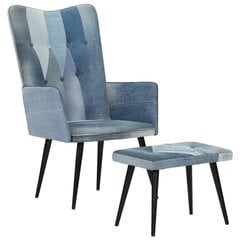Krēsls ar kāju balstu, zilā krāsā, audekls, stepēts dizains цена и информация | Кресла в гостиную | 220.lv