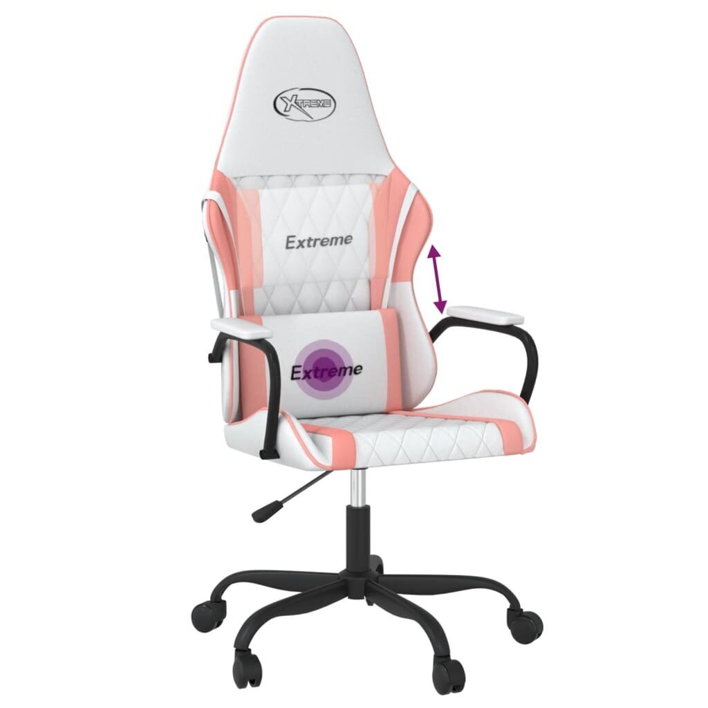 vidaXL masāžas datorspēļu krēsls, balta un rozā mākslīgā āda cena un informācija | Biroja krēsli | 220.lv
