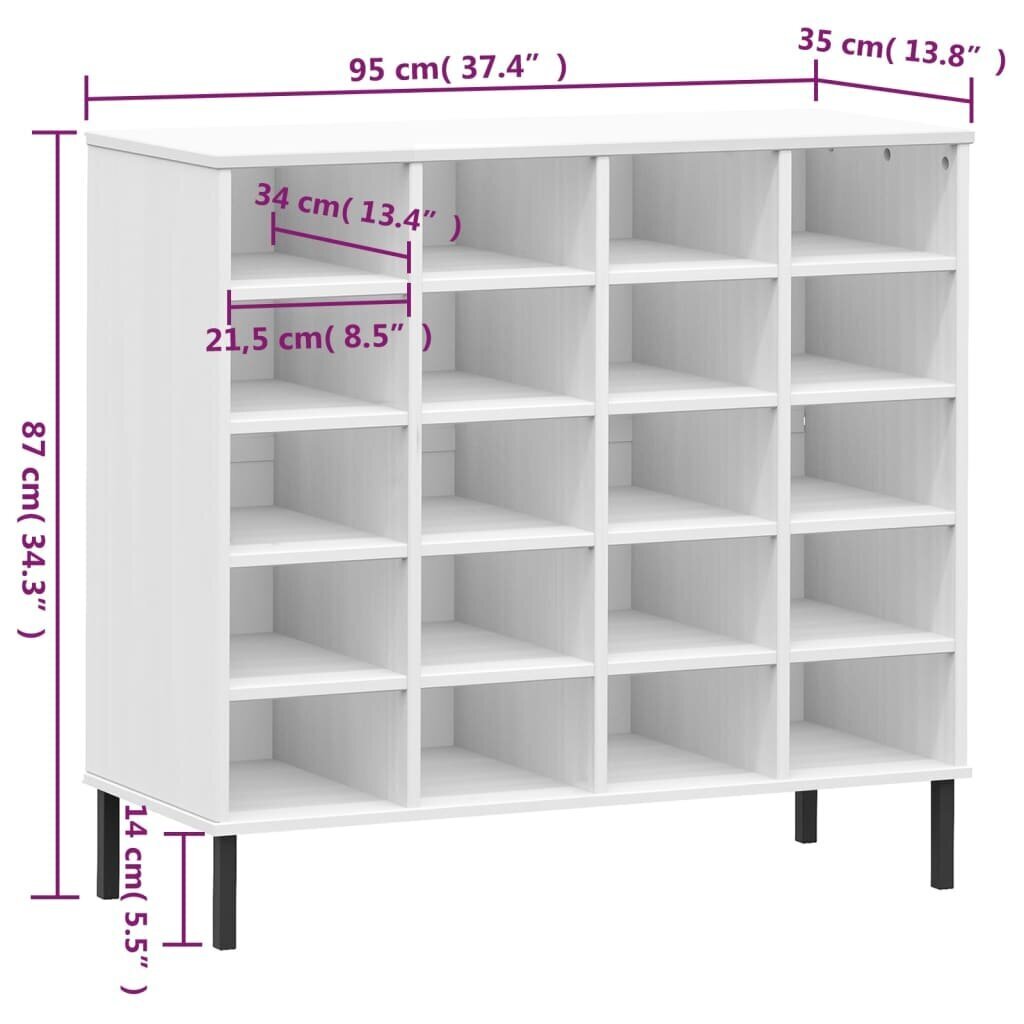 vidaXL apavu plaukts ar metāla kājām OSLO, balts, 95x35x87 cm, koks cena un informācija | Apavu skapji, apavu plaukti, priekšnama soliņi | 220.lv