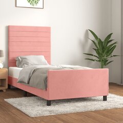 vidaXL gultas rāmis ar galvgali, rozā samts, 90x190 cm cena un informācija | Gultas | 220.lv