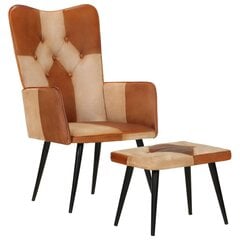 Krēsls ar kāju balstu, brūns, īsta āda un audekls cena un informācija | Atpūtas krēsli | 220.lv