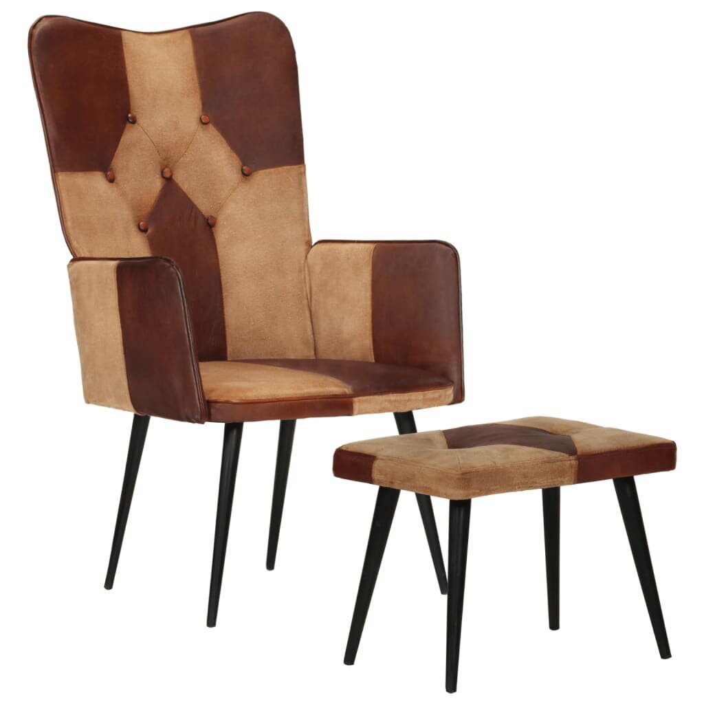 Krēsls ar kāju balstu, brūns, īsta āda un audekls cena un informācija | Atpūtas krēsli | 220.lv