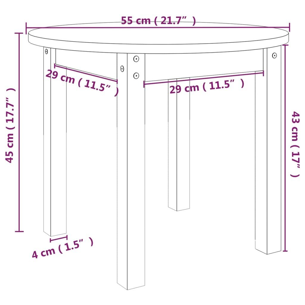 vidaXL kafijas galdiņš, balts, Ø 55x45 cm, priedes masīvkoks cena un informācija | Žurnālgaldiņi | 220.lv