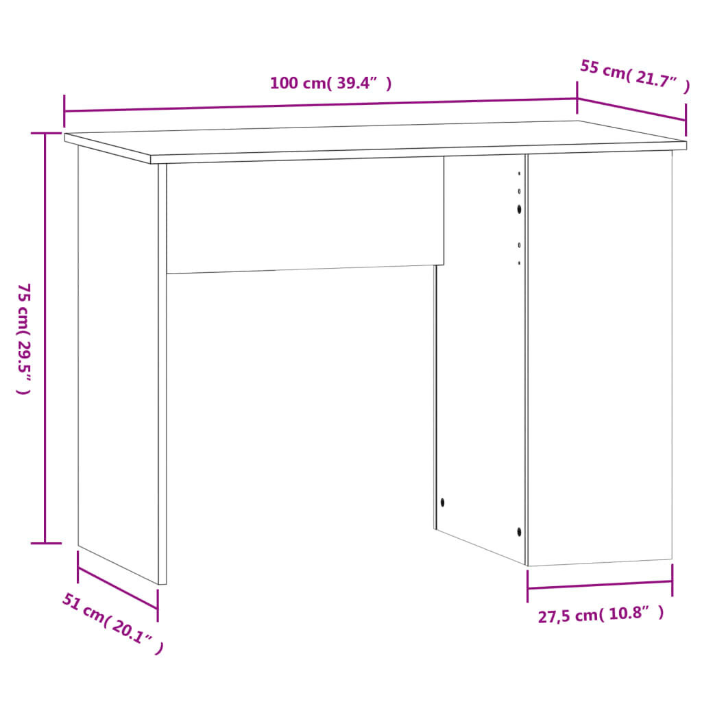 vidaXL rakstāmgalds, balts, 100x55x75 cm, inženierijas koks цена и информация | Datorgaldi, rakstāmgaldi, biroja galdi | 220.lv