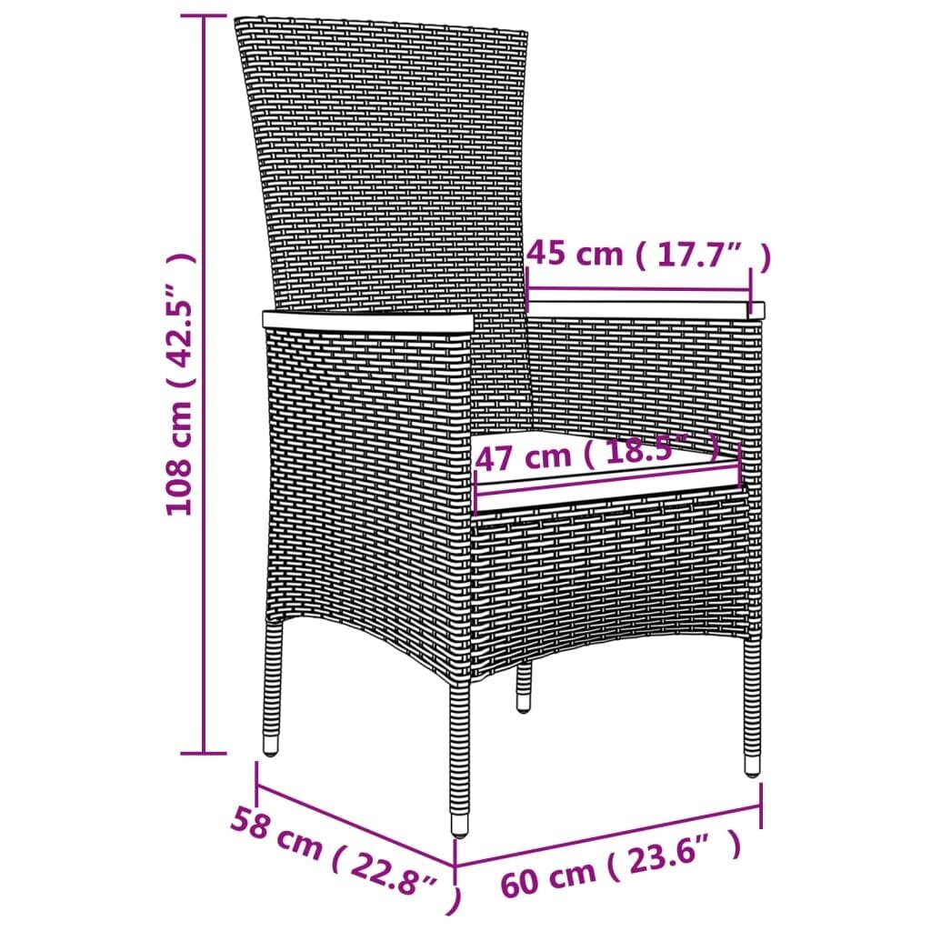vidaXL dārza krēsli ar matračiem, 4 gab., pelēka PE rotangpalma цена и информация | Dārza krēsli | 220.lv