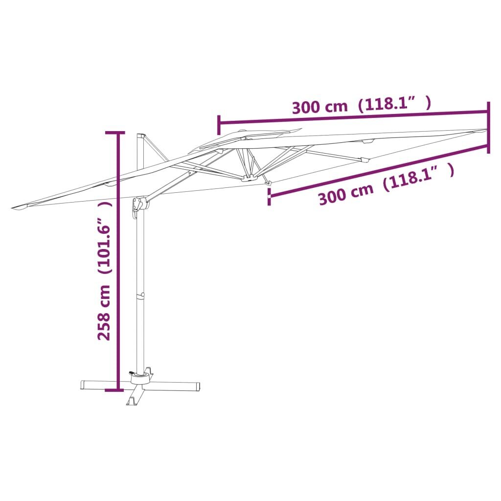 vidaXL dārza saulessargs, dubults, 300x300 cm, pelēkbrūns цена и информация | Saulessargi, markīzes un statīvi | 220.lv