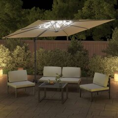 vidaXL LED dārza saulessargs, 400x300 cm, smilšu balts cena un informācija | Saulessargi, markīzes un statīvi | 220.lv
