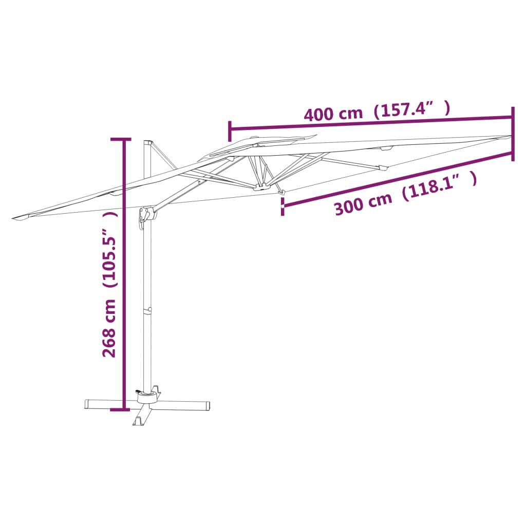 vidaXL dārza saulessargs, dubults, 400x300 cm, sarkanbrūns cena un informācija | Saulessargi, markīzes un statīvi | 220.lv