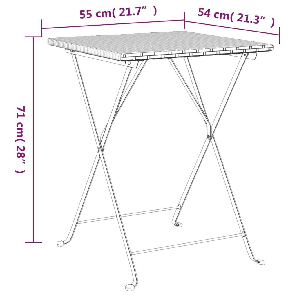 vidaXL saliekams bistro galds, pelēks, 55x54x71 cm, PE rotangpalma cena un informācija | Dārza galdi | 220.lv