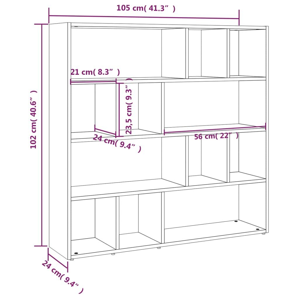 vidaXL grāmatu plaukts, pelēka ozolkoka krāsa, 105x24x102 cm cena un informācija | Plaukti | 220.lv