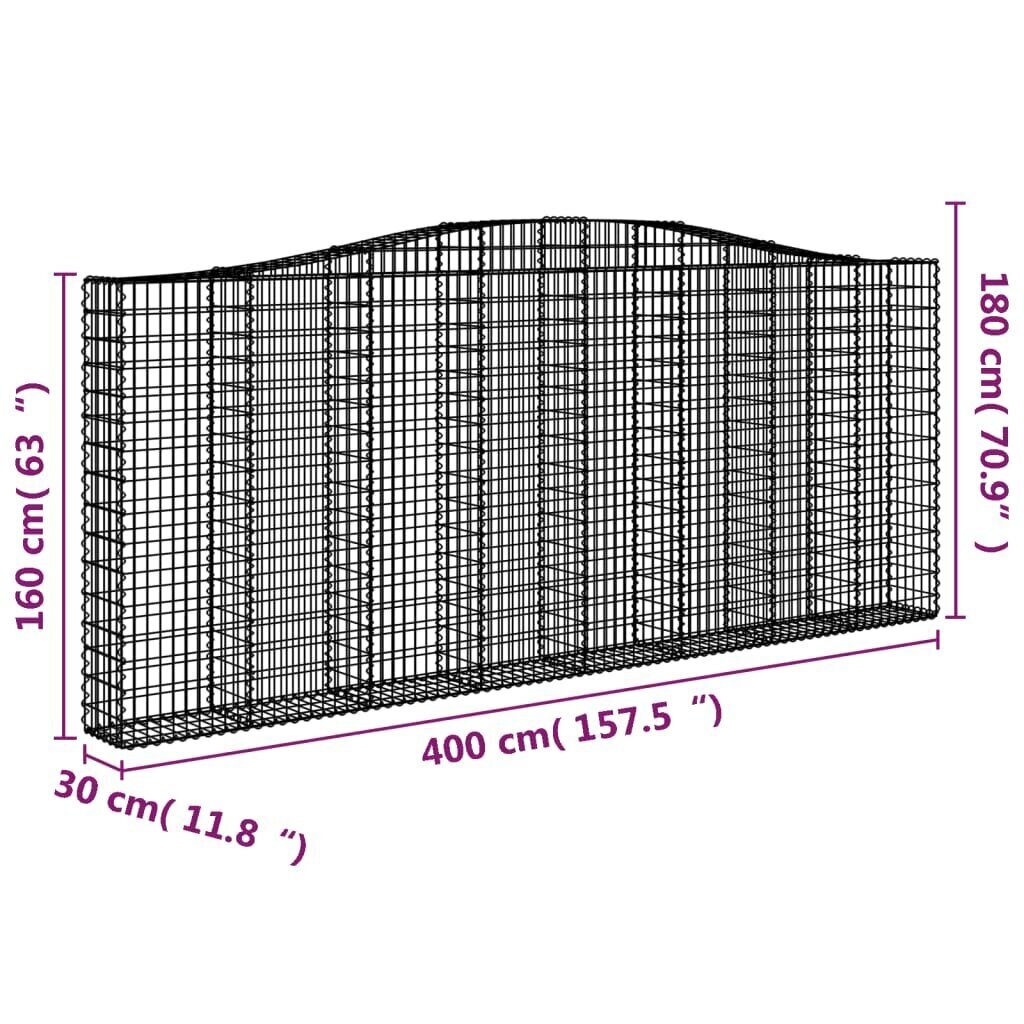 vidaXL arkveida gabiona grozs, 400x30x160/180 cm, cinkota dzelzs cena un informācija | Balkona kastes | 220.lv