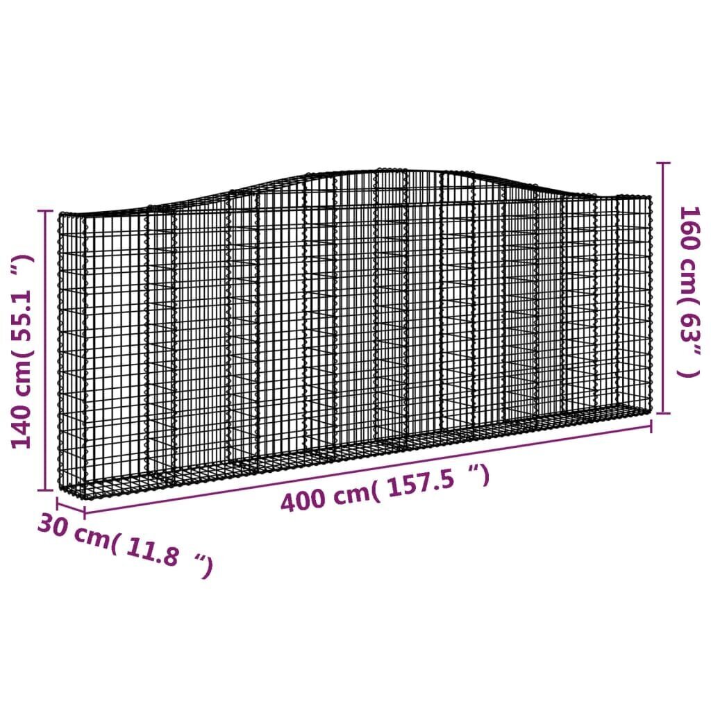 vidaXL arkveida gabiona grozs, 400x30x140/160 cm, cinkota dzelzs cena un informācija | Balkona kastes | 220.lv
