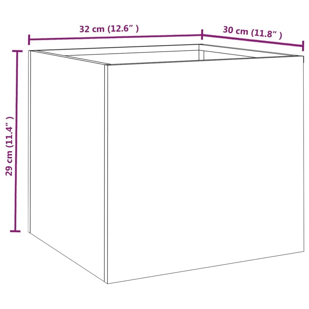 vidaXL dārza puķu kaste, pelēka, 32x30x29 cm, izturīgs tērauds cena un informācija | Balkona kastes | 220.lv