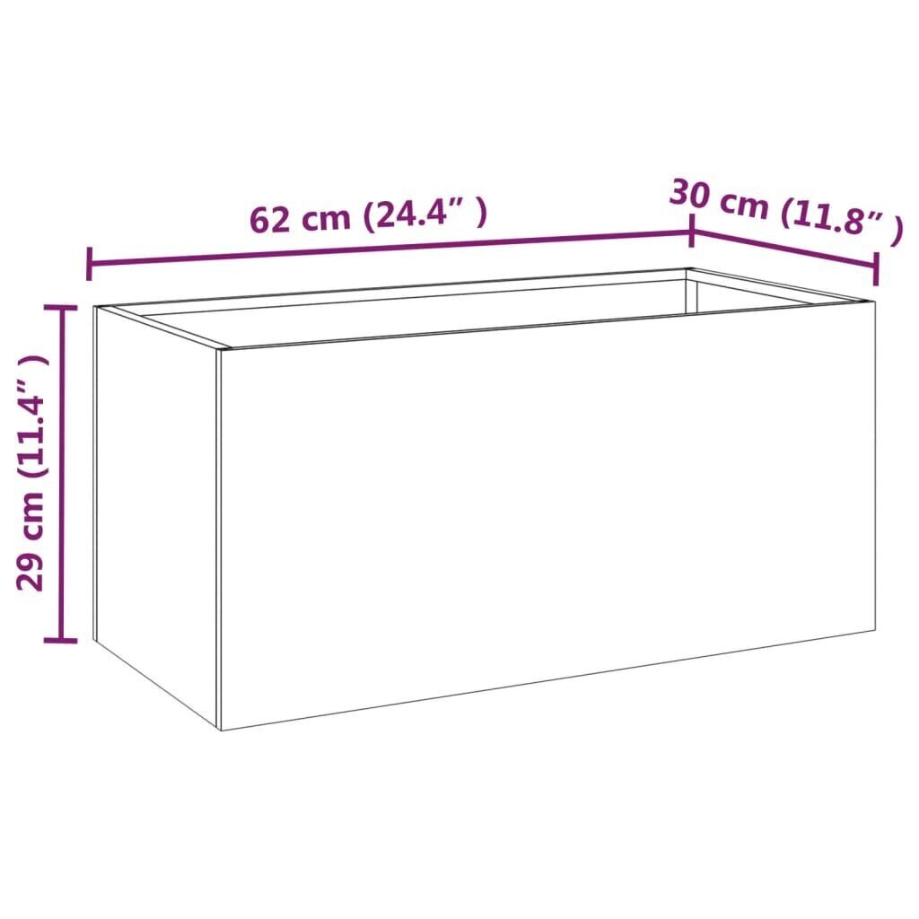 vidaXL dārza puķu kaste, pelēka, 62x30x29 cm, izturīgs tērauds cena un informācija | Balkona kastes | 220.lv