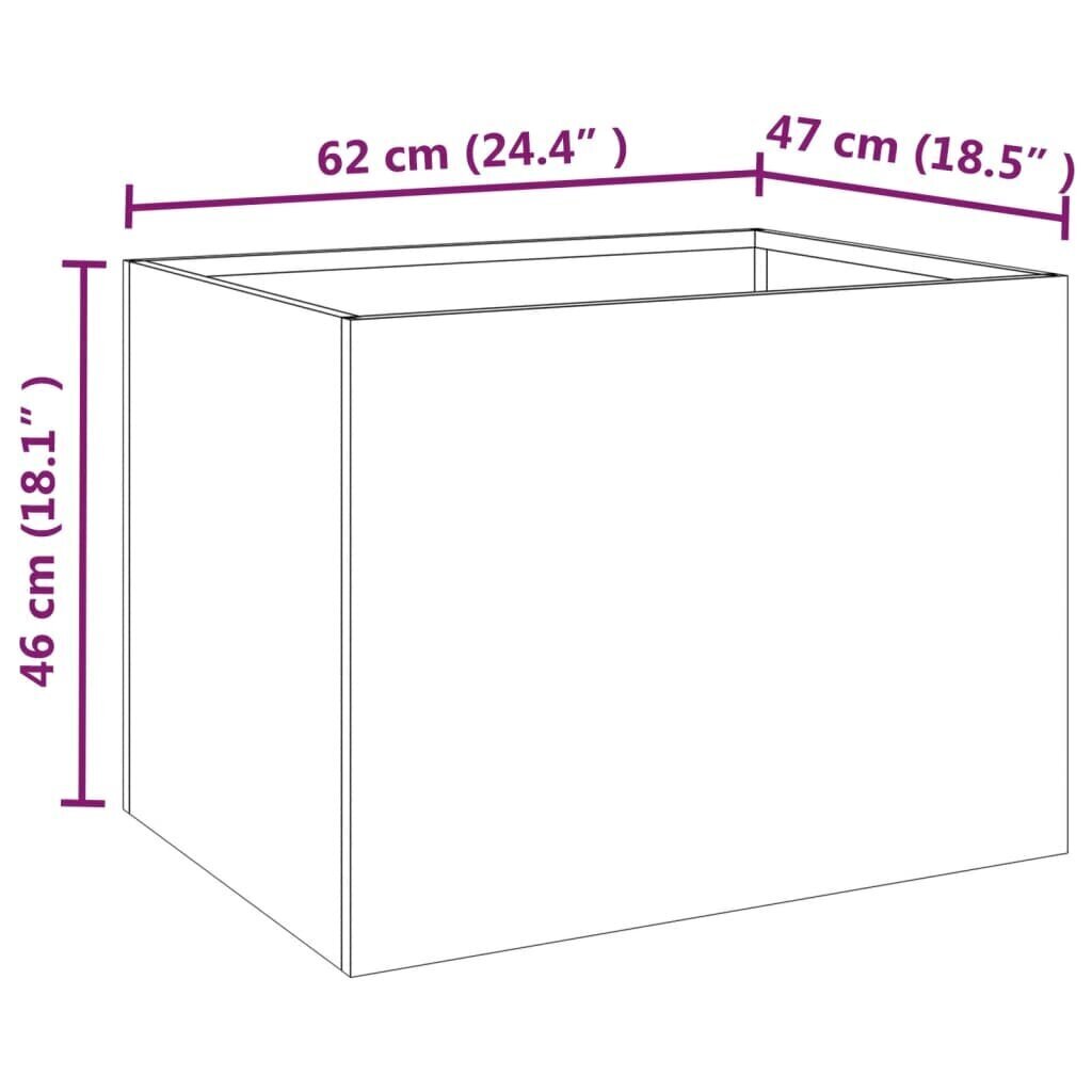 vidaXL dārza puķu kaste, pelēka, 62x47x46 cm, izturīgs tērauds cena un informācija | Balkona kastes | 220.lv