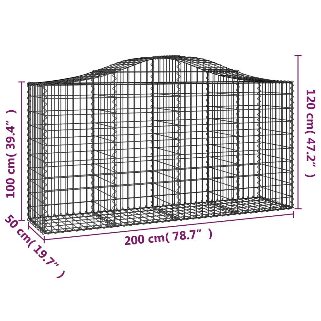 vidaXL arkveida gabiona grozi, 4 gb., 200x50x100/120cm, cinkota dzelzs cena un informācija | Žogi un piederumi | 220.lv