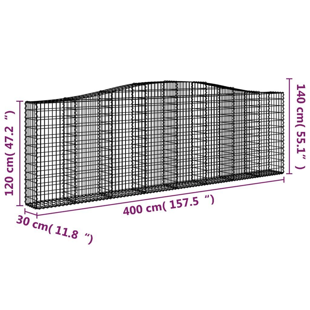 vidaXL arkveida gabiona grozi, 4 gb., 400x30x120/140cm, cinkota dzelzs cena un informācija | Balkona kastes | 220.lv