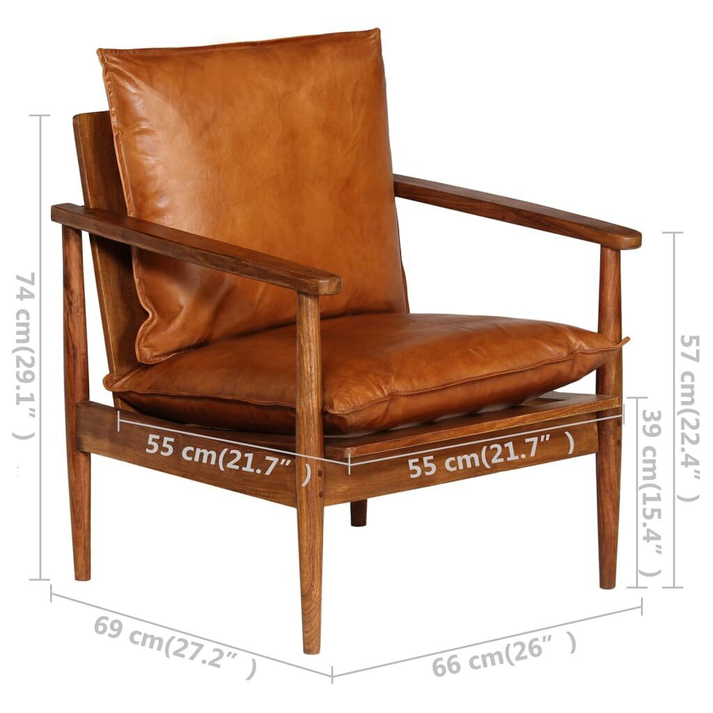 vidaXL 2-daļīgs dīvāna komplekts, dabīga āda un akācijas koks, brūns cena un informācija | Dīvāni | 220.lv