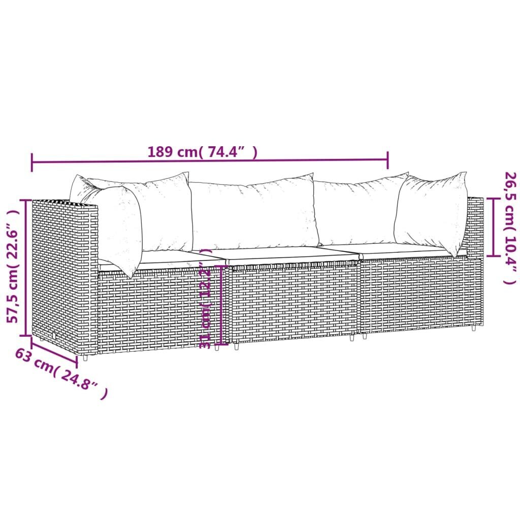 vidaXL 3-daļīgs dārza atpūtas mēbeļu komplekts, pelēka PE rotangpalma cena un informācija | Dārza mēbeļu komplekti | 220.lv