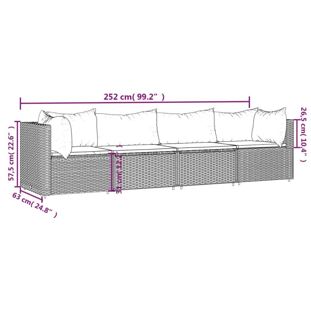 vidaXL 4-daļīgs dārza atpūtas mēbeļu komplekts ar matračiem, melns PE cena un informācija | Dārza mēbeļu komplekti | 220.lv