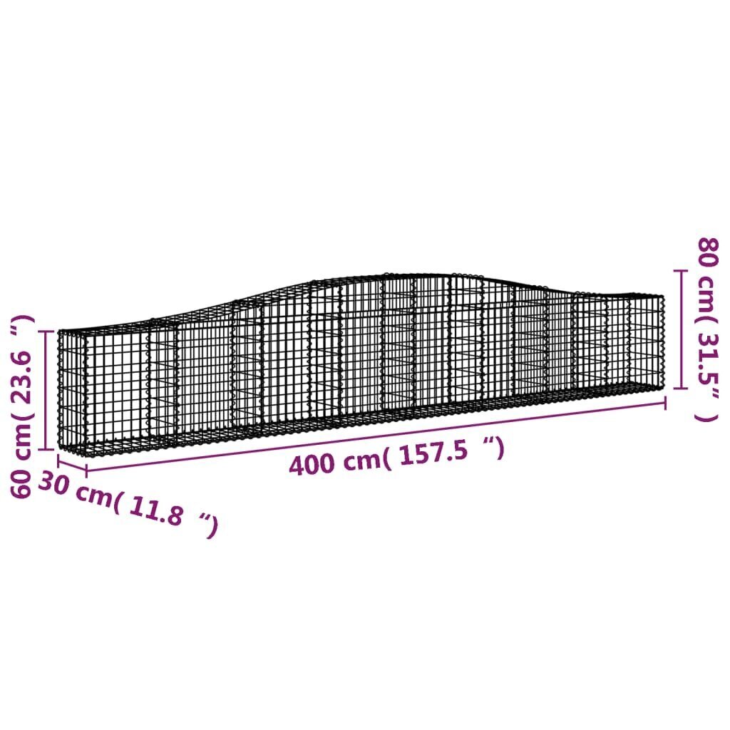 vidaXL arkveida gabiona grozs, 400x30x60/80 cm, cinkota dzelzs cena un informācija | Balkona kastes | 220.lv