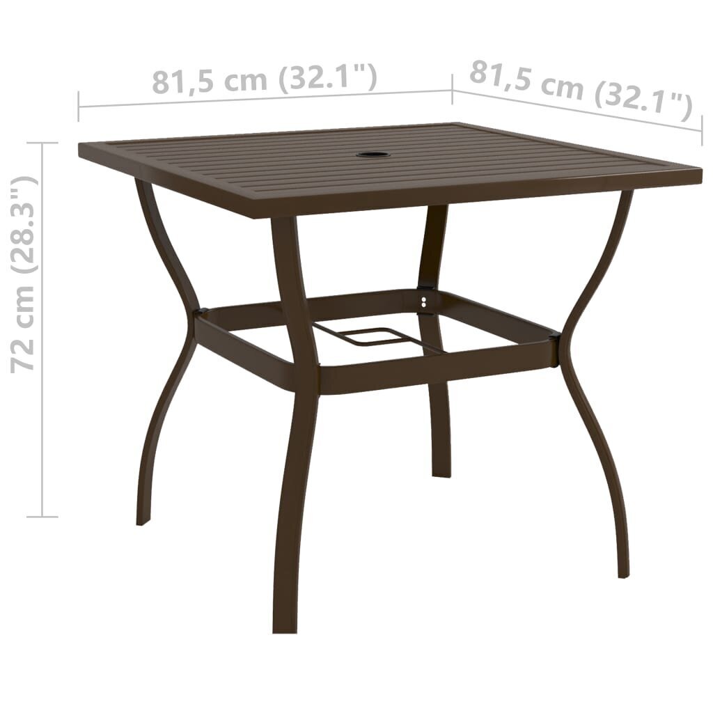 vidaXL dārza galds, brūns, 81,5x81,5x72 cm, tērauds cena un informācija | Dārza galdi | 220.lv