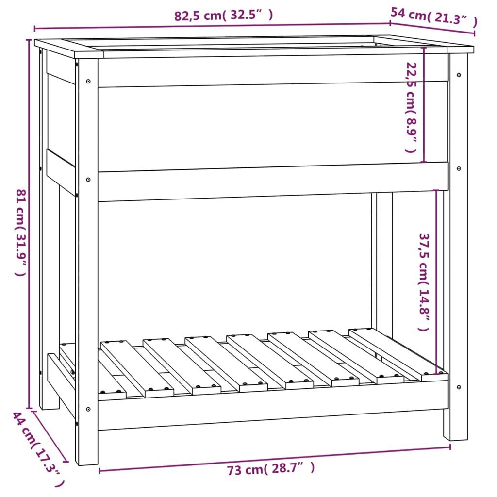 vidaXL puķu kaste ar plauktu, balta, 82,5x54x81 cm, priedes masīvkoks cena un informācija | Balkona kastes | 220.lv