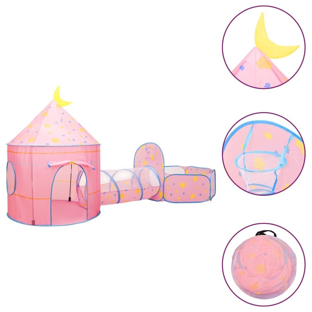vidaXL rotaļu telts ar 250 bumbiņām, rozā, 301x120x128 cm cena un informācija | Bērnu rotaļu laukumi, mājiņas | 220.lv