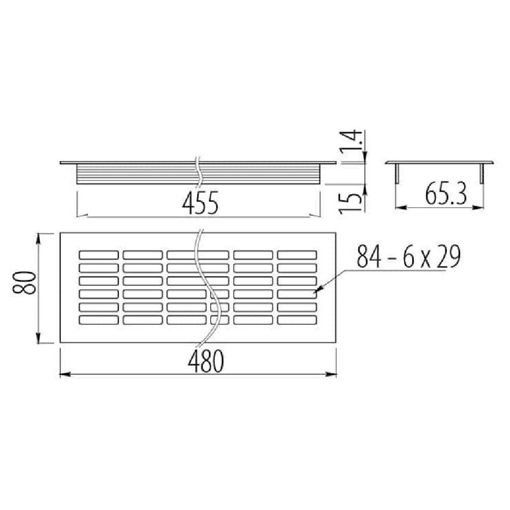 GTV ventilācijas reste, 480 x 80 mm, melna cena un informācija | Citi piederumi mēbelēm | 220.lv