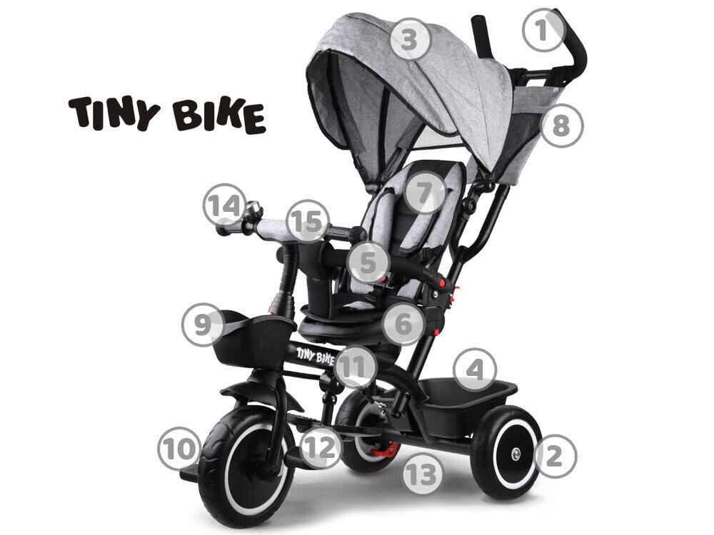 Tiny Bike 3in1 trīsritenis ar jumtiņu, pelēks cena un informācija | Trīsriteņi | 220.lv